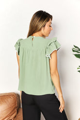 Perfee Pleated Detail Flutter Sleeve Blouse OutfitFlow